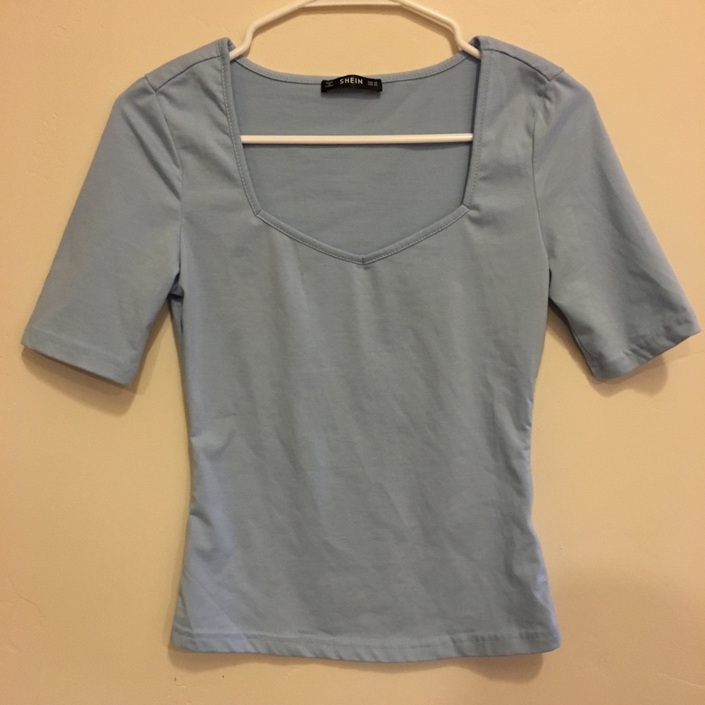 Powder Blue Sweetheart Neckline Shein Shirt